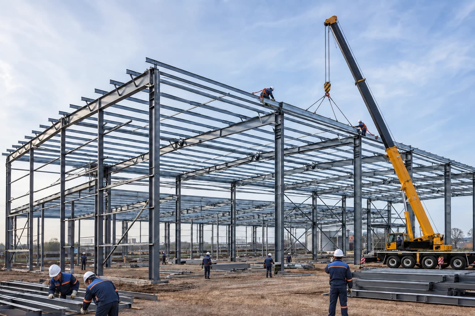 Detailed steel frame under construction